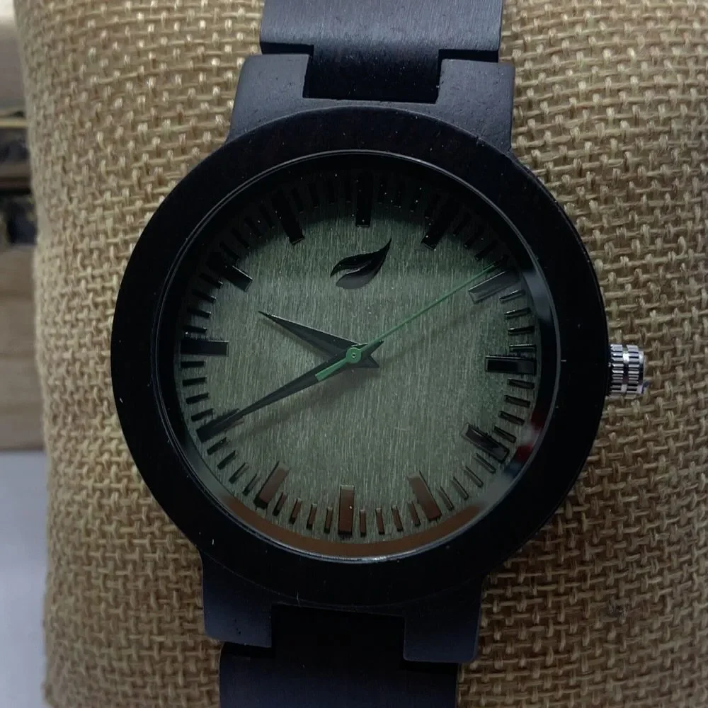 Eco Nisi Men's Brown Wooden Analog Green Dial Quartz Genuine Wrist Watch YR77